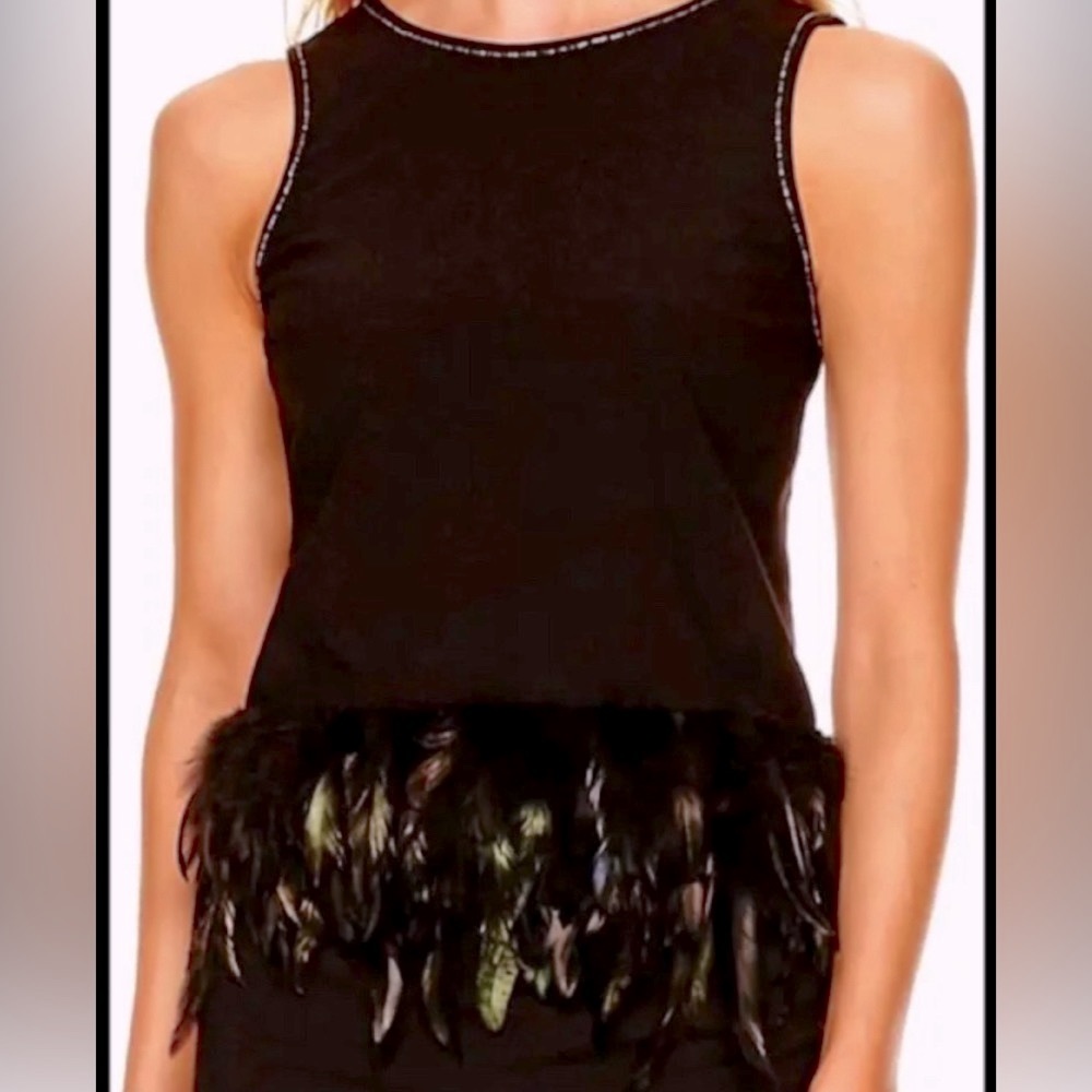 (NWT)🛍️NICOLE BY NICOLE MILLER 10 YR ANNIV SLEEVELESS BLOUSE-FEATHER TOP SZ LRG - Picture 4 of 14